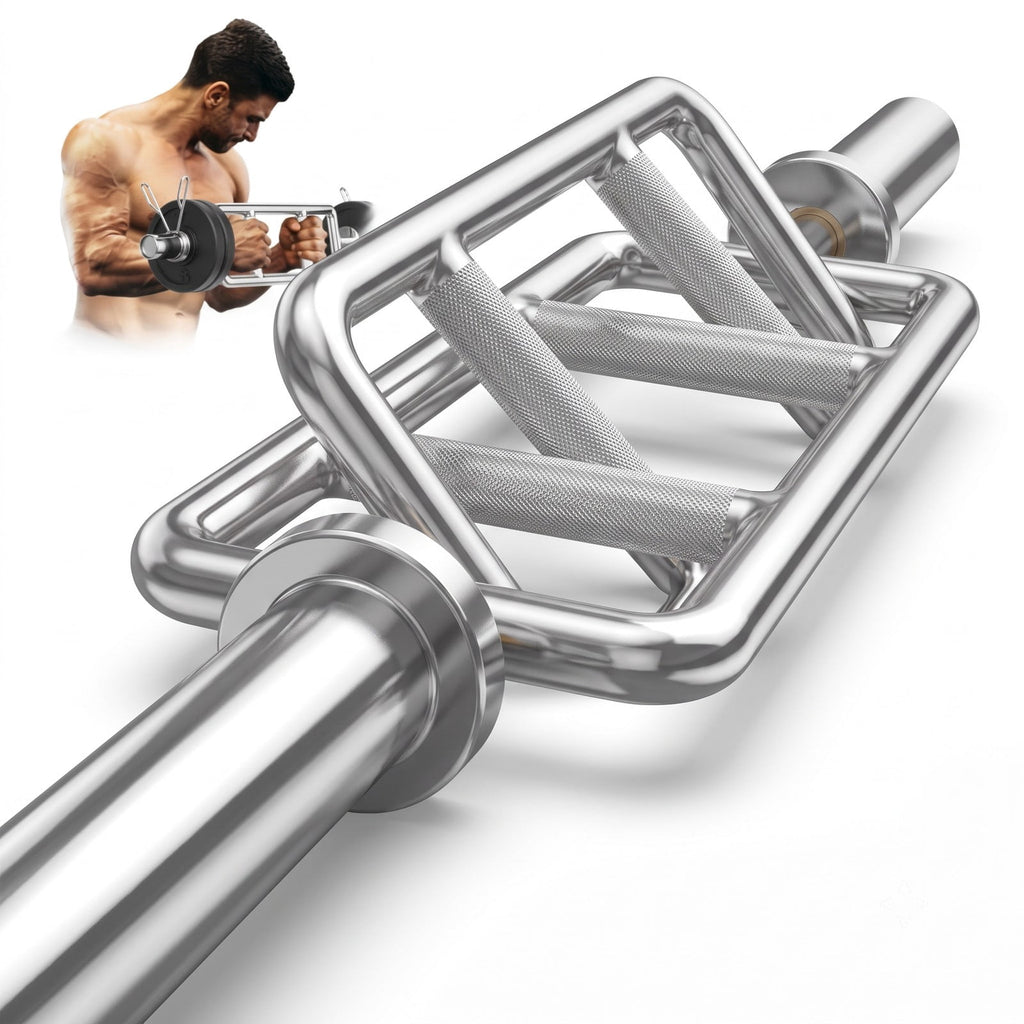 Airfind Olympic Triceps Bar 700 LBS Capacity Steel Curl Bar with Knurled Handles for Squats Deadlifts Shrugs Home Gym Strength Training, Silver