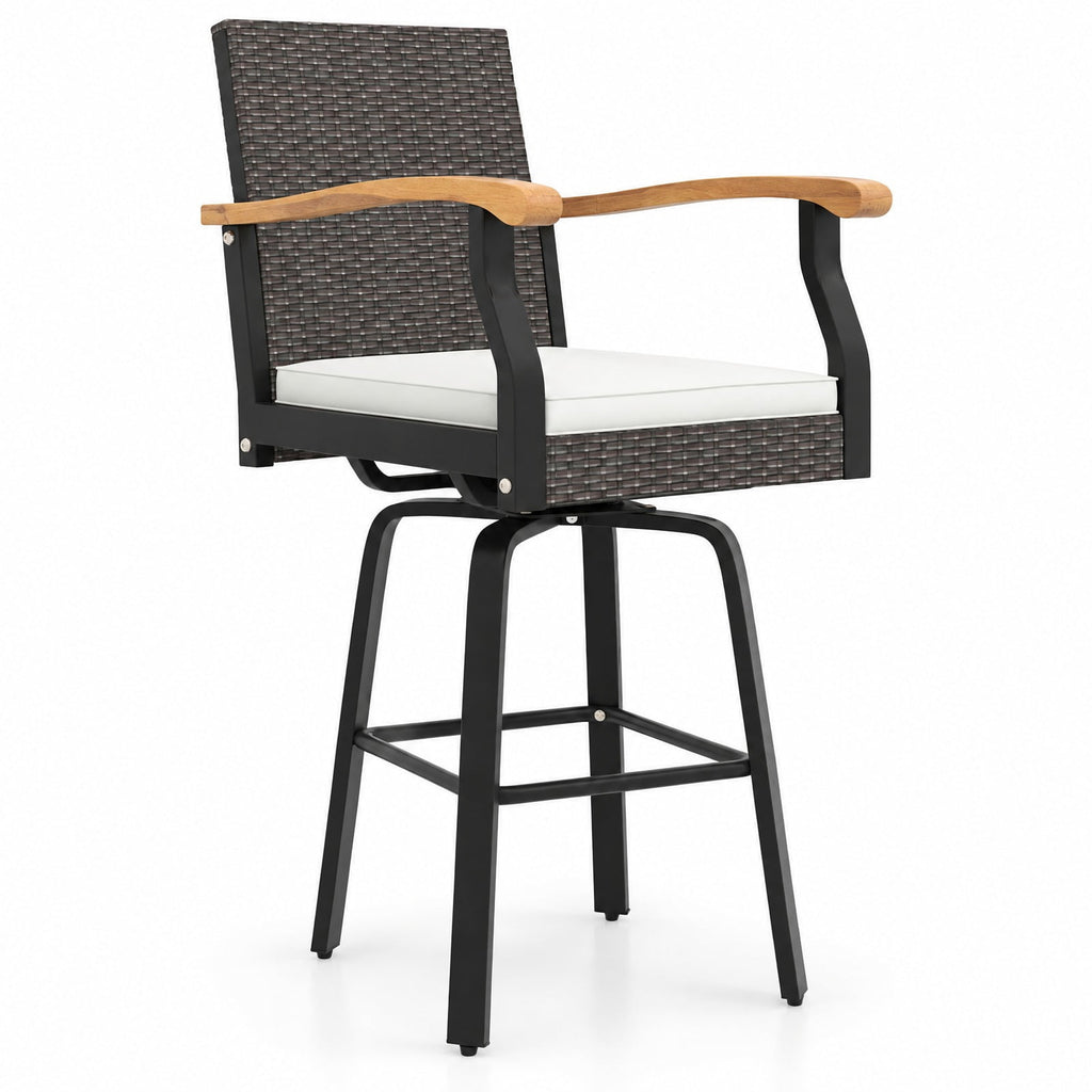 Airfind One Outdoor 360° Swivel Bar Stool with Cushion and Acacia Wood Armrests, 400 lbs Capacity, Wood