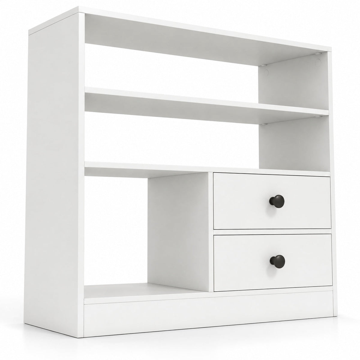 Airfind Open Storage Cabinet with 3 Open Compartments and 2 Drawer, 44 lbs Capacity, Engineered Wood Fabric Frame, 27.5 x 12 x 27.5 Footprint