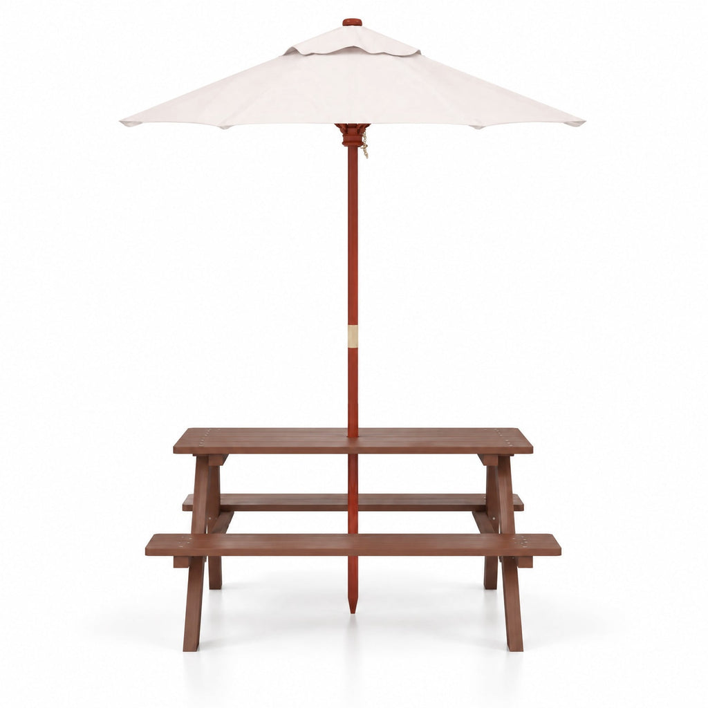 Airfind Outdoor 4-Seat Kids Picnic Table Bench with Umbrella, Fir wood polyester fabric Bench Frame, 28 x 8.5 x 13 /35 x 6.5 x 11 Footprint