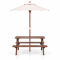 Airfind Outdoor 4-Seat Kids Picnic Table Bench with Umbrella, Fir wood polyester fabric Bench Frame, 28 x 8.5 x 13 /35 x 6.5 x 11 Footprint