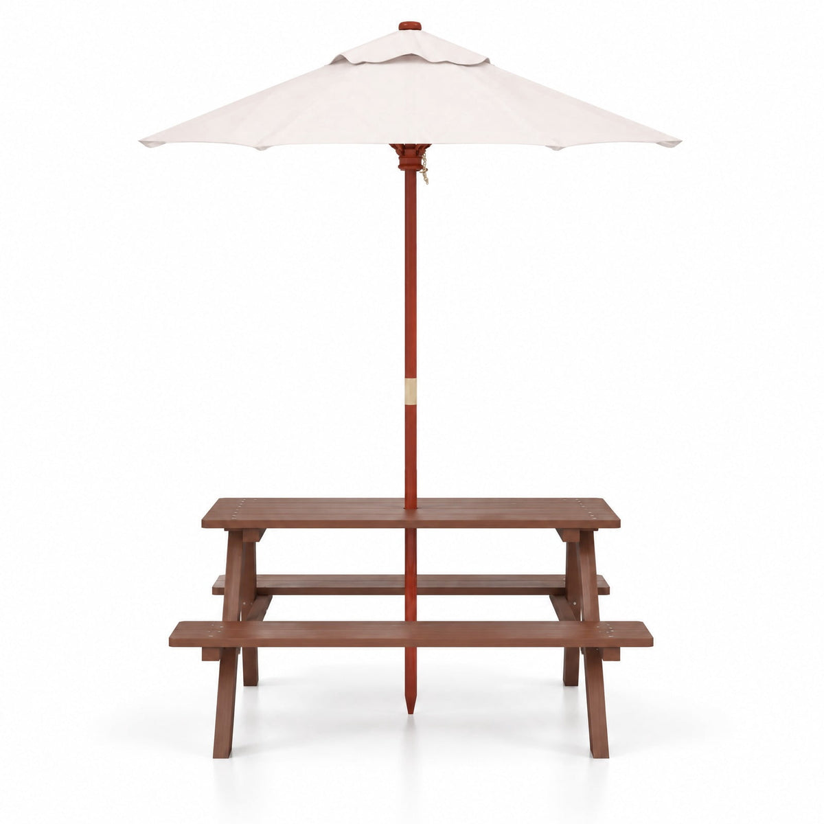 Airfind Outdoor 4-Seat Kids Picnic Table Bench with Umbrella, Fir wood polyester fabric Bench Frame, 28 x 8.5 x 13 /35 x 6.5 x 11 Footprint