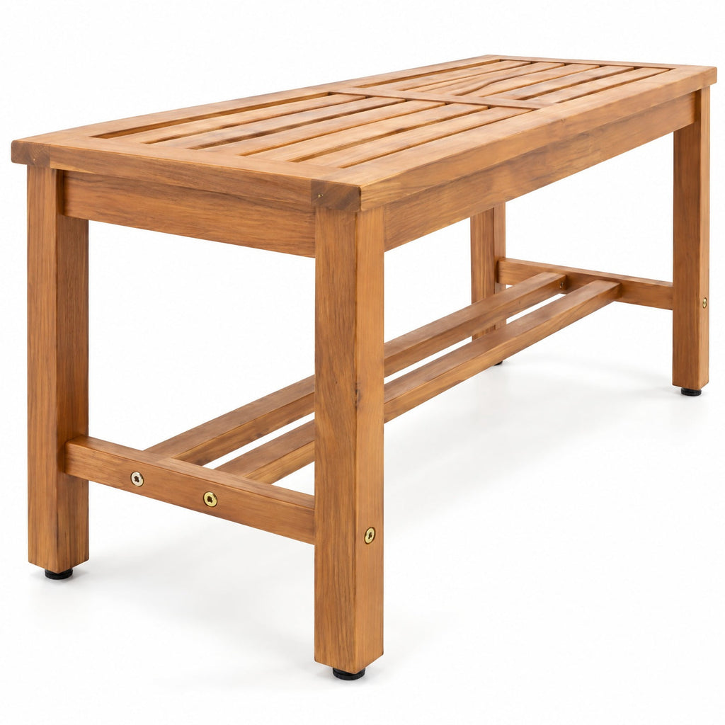 Airfind Outdoor Acacia Wood Patio Bench for 2 with Slatted Seat-1 Piece, 800 lbs Capacity, Acacia Wood Frame, 40 x 14 x 17 Footprint, Wood