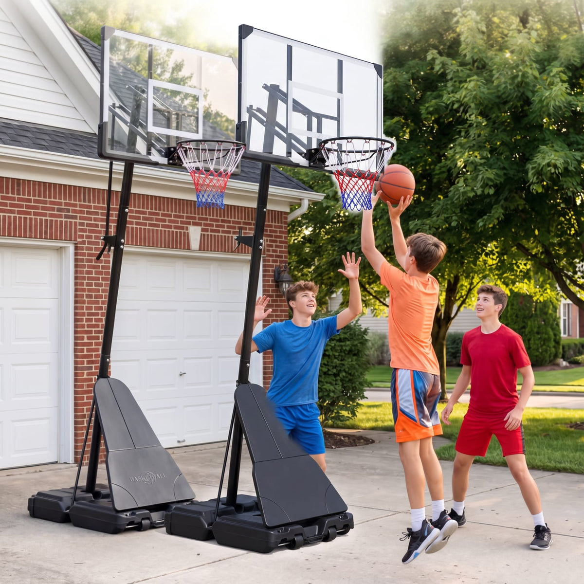Airfind Outdoor Basketball Goal System with 8 to 10 Foot Hand Crank Adjustable Height Shatterproof Backboard and Rebounder for Backyard, Black