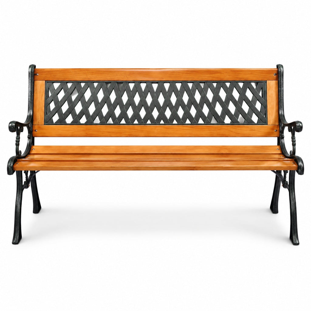 Airfind Outdoor Cast Iron Patio Bench, 463 lbs Capacity, Cast iron Frame, 49.5 x 20.5 x 29 Product weight: 30 lbs Footprint, Black + natural