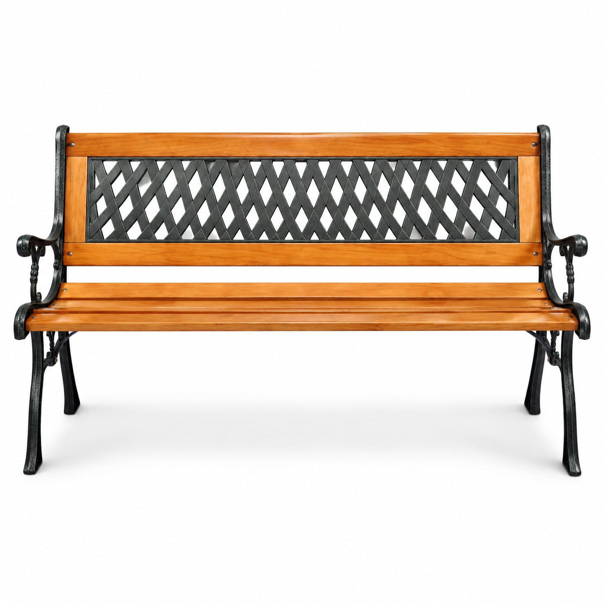 Airfind Outdoor Cast Iron Patio Bench, 463 lbs Capacity, Cast iron Frame, 49.5 x 20.5 x 29 Product weight: 30 lbs Footprint, Black + natural