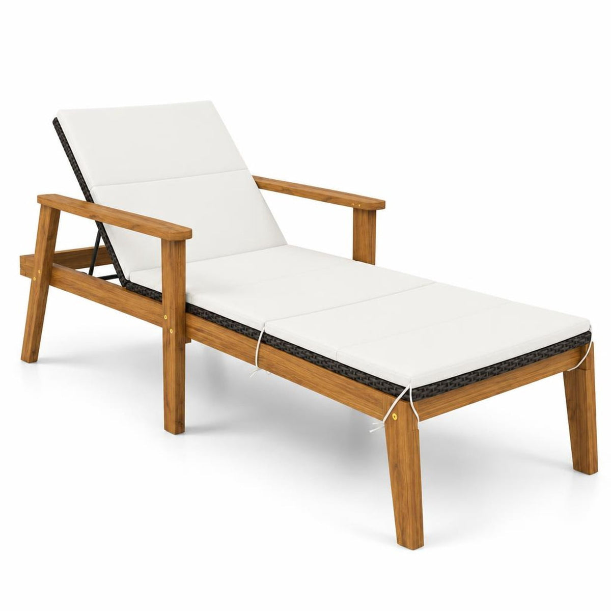Airfind Outdoor Chaise Lounge Chair Rattan Patio Recliners with Armrests, Solid acacia wood frame for strong support