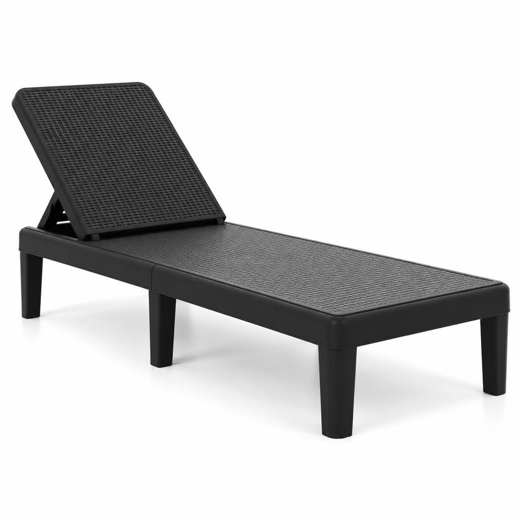 Airfind Outdoor Chaise Lounger Chair with Waterproof Rattan Textured PP Surface and 330 lbs Capacity, 330 lbs Capacity, PP Frame, Black