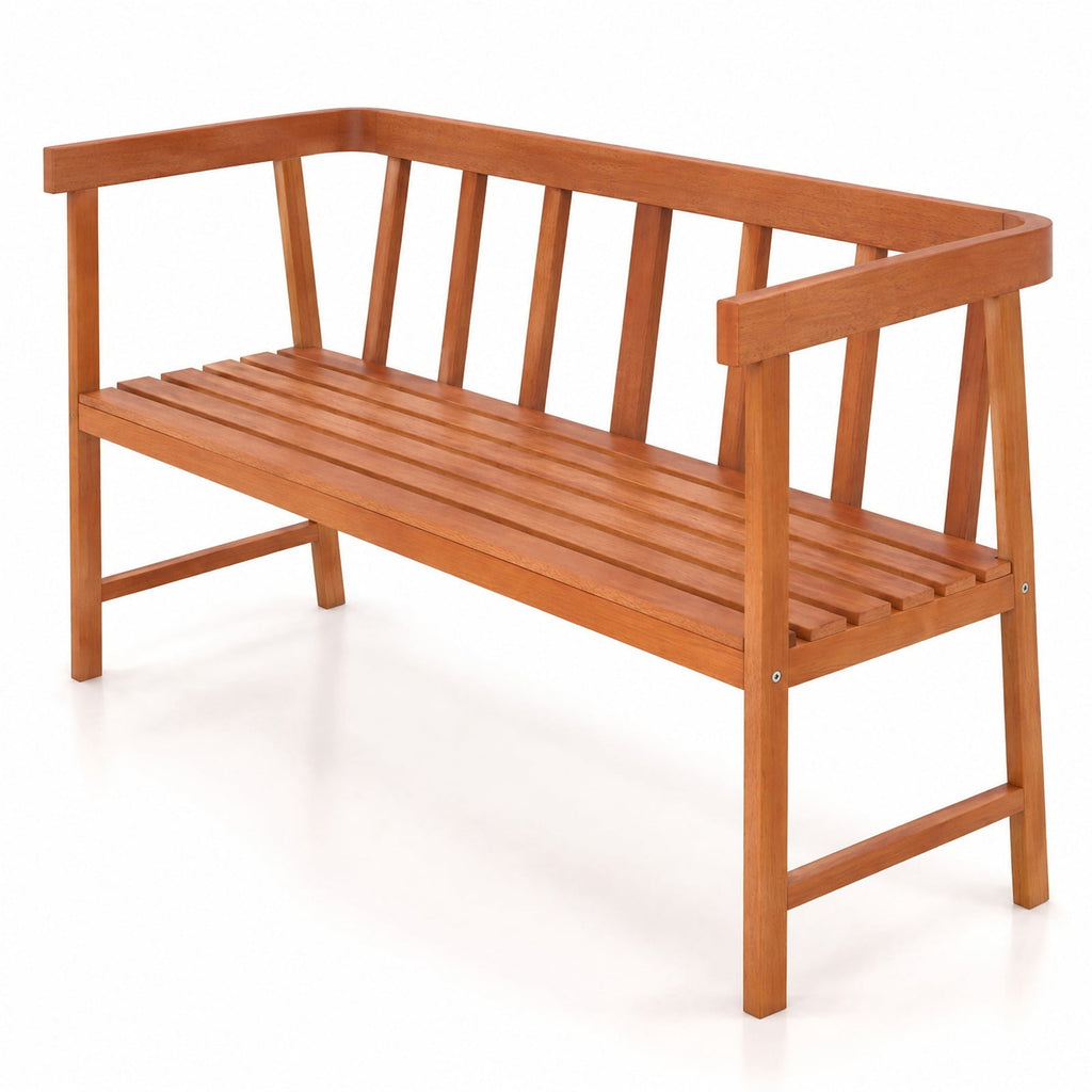 Airfind Outdoor Eucalyptus Wood Bench with Backrest and Armrests, 800 lbs Capacity, Eucalyptus wood Frame, Wood