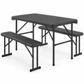 Airfind Outdoor Folding Table Bench Set w All-Weather HDPE Tabletop and Sturdy Metal Frame, 120 kg Capacity, HDPE Metal Frame, Black