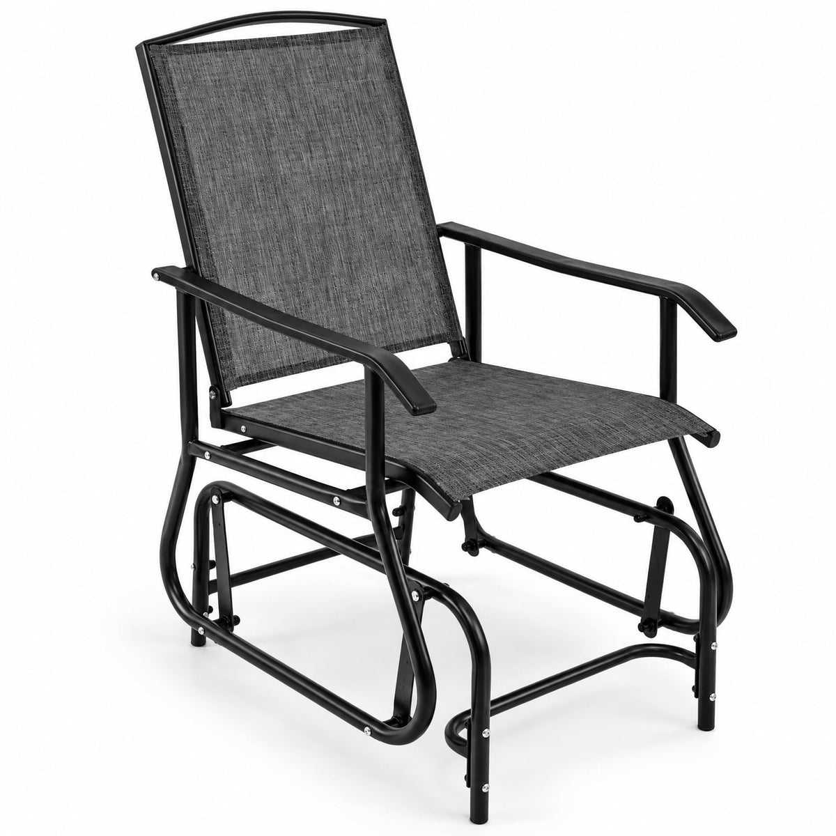 Airfind Outdoor Glider Chair with Metal Frame and Armrests, 330 lbs Capacity, Fabric Metal Frame, 24 x 29 x 37.5 Footprint, Grey