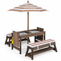 Airfind Outdoor Kids Wooden Picnic Table and Benches Set with Umbrella, 110 lbs Capacity, Fir Wood Nylon Fabric Sponge PP Frame, for 3+ Years Old