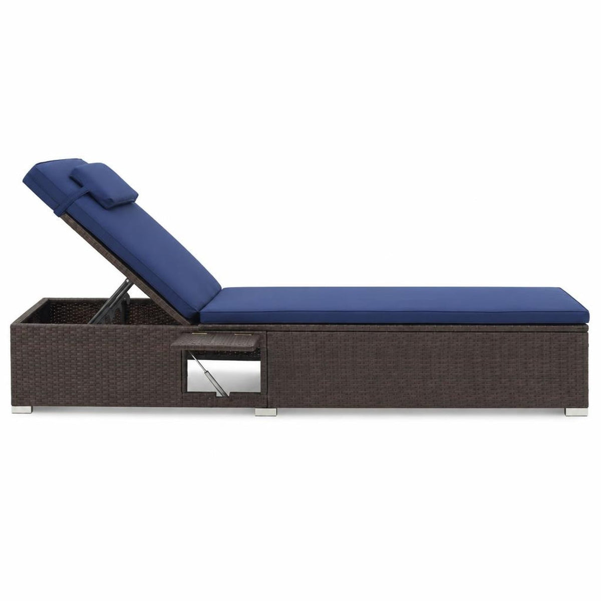 Airfind Outdoor PE RattanChaise Lounge with 6-level Backrest, 400 lbs Capacity, PE Rattan Metal Polyester Sponge Frame, Navy