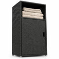 Airfind Outdoor PE Wicker Storage Cabinet with Door and Open Compartment for Patio, Shelf 66 lbs Capacity, PE Rattan Metal Frame, Black