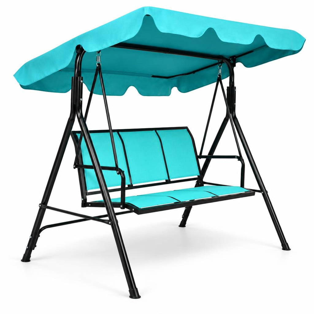 Airfind Outdoor Patio 3 Person Porch Swing Bench Chair with Canopy, 550 lbs Capacity, Steel textile fiber polyester Frame, Blue