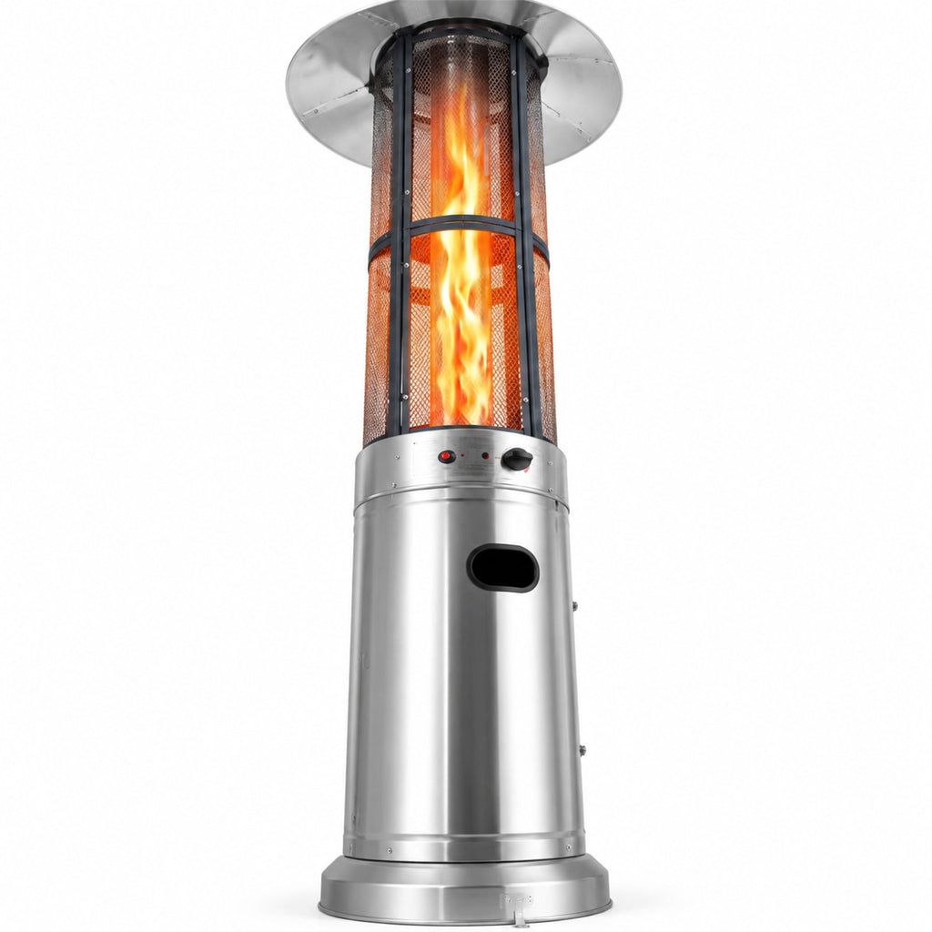 Airfind Outdoor Propane Patio Heater with Glass Tube and Tilt-Over Protection, Metal Frame, 27.5in x 74.5in Footprint, Silver