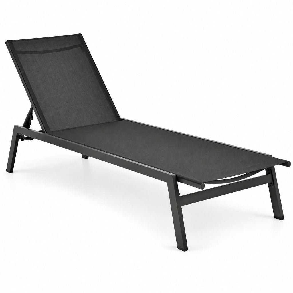 Airfind Outdoor Reclining Chaise Lounge Chair with 6-Position Adjustable Back, 330 lbs Capacity, Steel fabric Frame, Black
