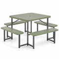 Airfind Outdoor Square Picnic Table Bench Set for 4-8 People with Umbrella Hole, Table 110 lbs Capacity, HDPE Metal Frame, 63 x 63 x 30 Footprint