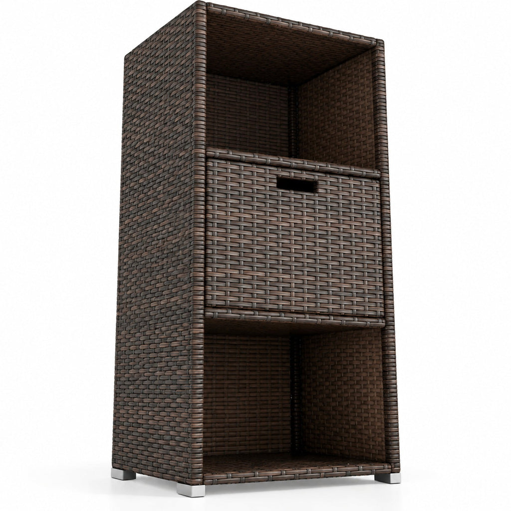 Airfind Outdoor Storage Cabinet Patio Wicker Organizer with Drawer, PE Rattan Metal Frame, 19.5 x 19.8 x 43 Footprint, Brown