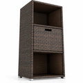 Airfind Outdoor Storage Cabinet Patio Wicker Organizer with Drawer, PE Rattan Metal Frame, 19.5 x 19.8 x 43 Footprint, Brown