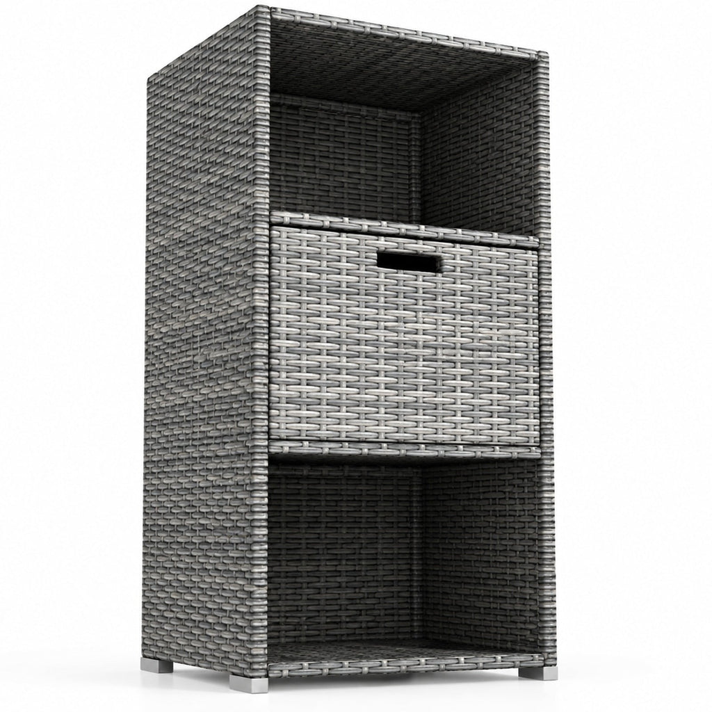 Airfind Outdoor Storage Cabinet Patio Wicker Organizer with Drawer, PE Rattan Metal Frame, 19.5 x 19.8 x 43 Footprint, Gray