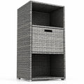 Airfind Outdoor Storage Cabinet Patio Wicker Organizer with Drawer, PE Rattan Metal Frame, 19.5 x 19.8 x 43 Footprint, Gray
