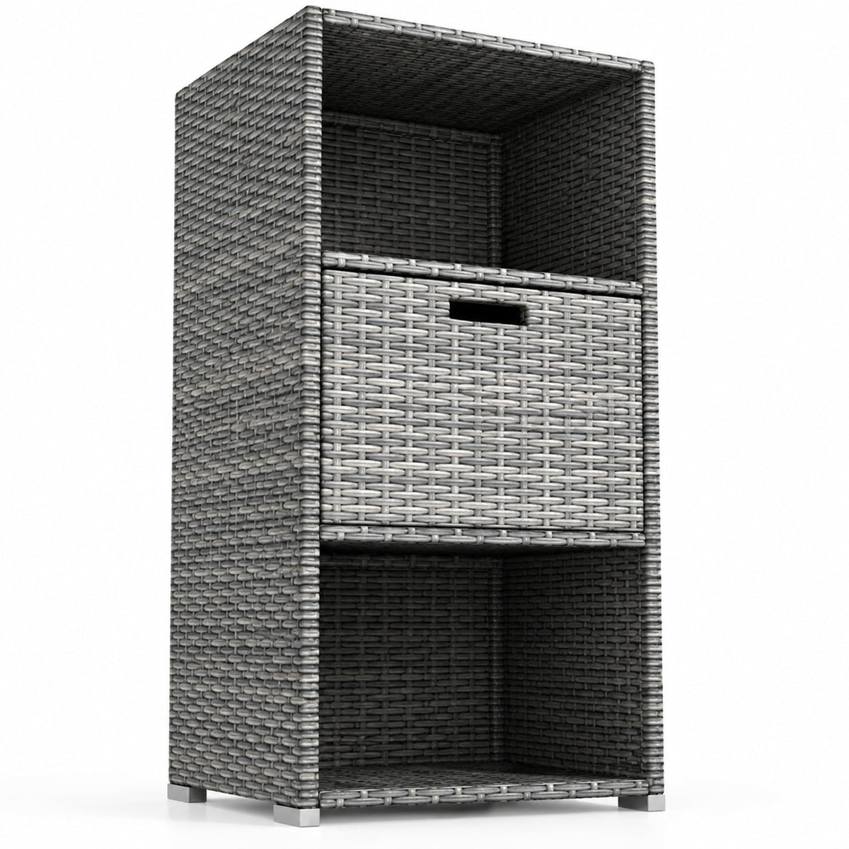 Airfind Outdoor Storage Cabinet Patio Wicker Organizer with Drawer, PE Rattan Metal Frame, 19.5 x 19.8 x 43 Footprint, Gray