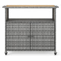 Airfind Outdoor Storage Cabinet with Acacia Wood Top and Lockable Wheels, 180 lbs Capacity, PE Rattan Acacia Wood Metal Frame, Gray