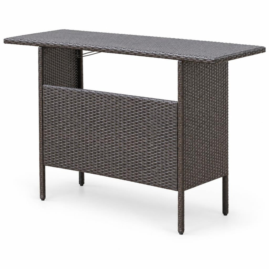 Airfind Outdoor Wicker Bar Table with 2 Metal Mesh Shelves, PE rattan steel Frame, 55 x 18.5 x 36 Footprint, Mix brown