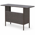 Airfind Outdoor Wicker Bar Table with 2 Metal Mesh Shelves, PE rattan steel Frame, 55 x 18.5 x 36 Footprint, Mix brown