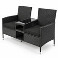 Airfind Outdoor Wicker Patio Loveseat with Built-in Glass Side Table, Seat 400 lbs Capacity, PE Rattan Metal Polyester Sponge Frame, Black