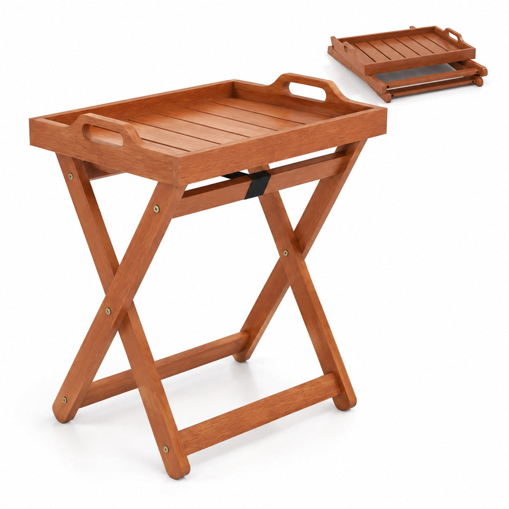 Airfind Outdoor Wood Tray Table Portable Side End Table with Folding Frame, 55 lbs Capacity, Wood Polyester Frame, 16 x 21 x 27 Footprint, Wood