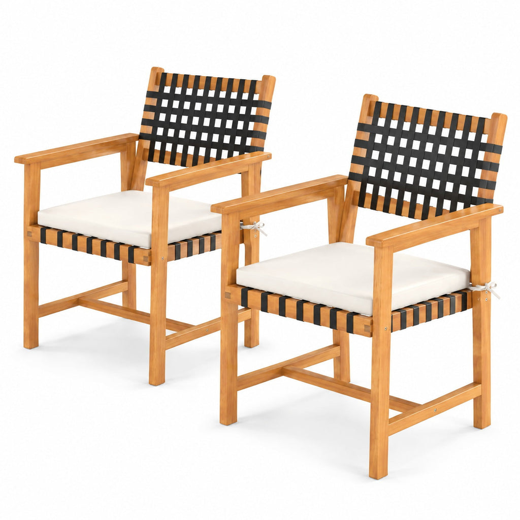 Airfind Outdoor Wooden Dining Chair Set of 2 with Armrests and Curved Back, Chair 400 lbs Capacity, 23 x 22.5 x 34 Footprint, White