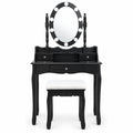 Airfind Oval Mirror Vanity Set with 10 LED Dimmable Bulbs and 3 Drawers, 287 lbs Capacity, MDF Pine Frame, Black