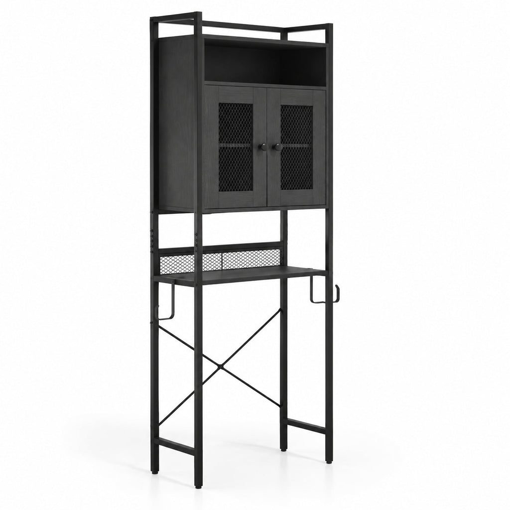 Airfind Over-the-toilet Storage Cabinet featuring Heavy-duty Metal Frame 2-door Freestanding, Engineered Wood Metal Frame, Black