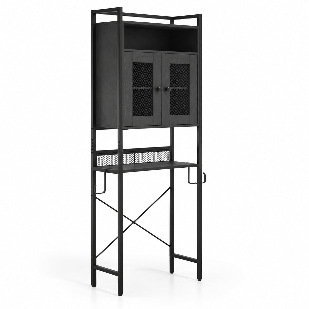Airfind Over-the-toilet Storage Cabinet featuring Heavy-duty Metal Frame 2-door Freestanding, Engineered Wood Metal Frame, Black