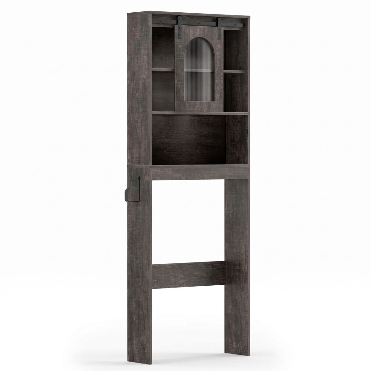 Airfind Over Toilet Storage Cabinet with Sliding Barn Door and Open Shelves for Bathroom, 44 lbs Capacity, Engineered Wood Frame, Black Oak