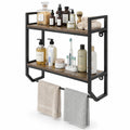AIRFIND Bathroom Wall Shelf with Towel Bar, 2-Tier Over-Toilet Storage Rack with Metal Frame and 22 in Hanging Rail, 23 in Wide, Gray