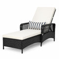 Airfind PE Rattan Armrest Chaise Lounge Chair with Adjustable Pillow, 400 lbs Capacity, Steel PE wicker rattan fabric foam Frame, White