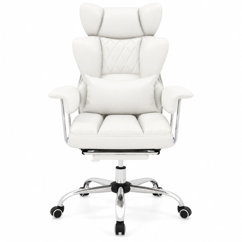 Airfind PU Leather Home Office Chair 400 lbs High Back Executive Chair, 400 lbs Capacity, PU Leather Sponge Pocket Spring Plywood Metal Frame, White
