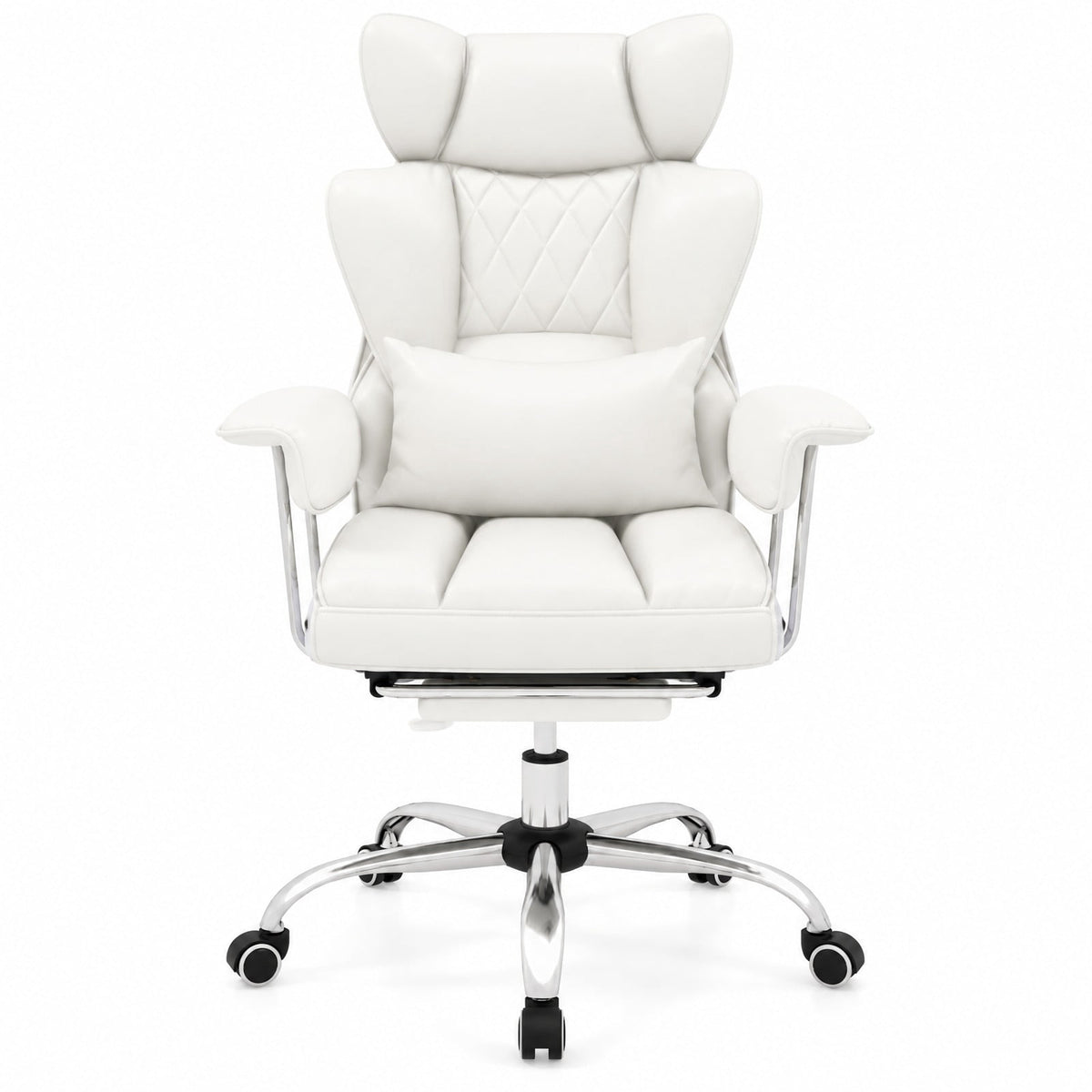 Airfind PU Leather Home Office Chair 400 lbs High Back Executive Chair, 400 lbs Capacity, PU Leather Sponge Pocket Spring Plywood Metal Frame, White