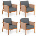 Airfind Patio Acacia Wood Chair Set of 4 with Woven Rope Armrests and Seat Back Cushions for Backyard, 400 lbs Capacity, Gray