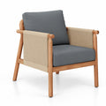 AIRFIND Acacia Wood Patio Chair, Outdoor Lounge Seat with Woven Rope Armrests and Removable Back and Seat Cushions, Gray