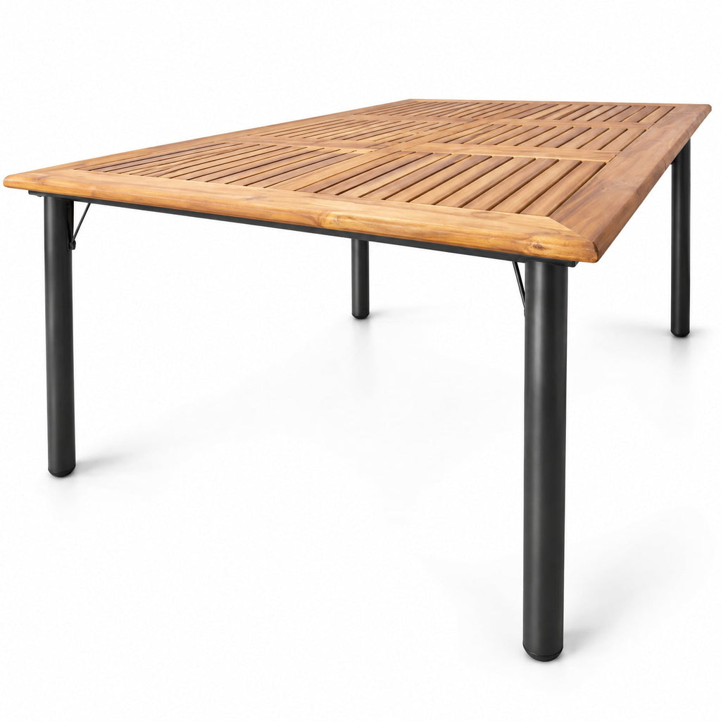 Airfind Patio Acacia Wood Dining Table with Umbrella Hole and Metal Legs, 165 lbs Capacity, Acacia Wood Metal Frame, 63 x 36 x 30 Footprint, Wood