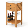 Airfind Patio Acacia Wood Storage Cabinet Patio Buffet Cabinet Bar Table with Faux Marble Countertop, 165 lbs Capacity, Acacia Wood Resin Frame