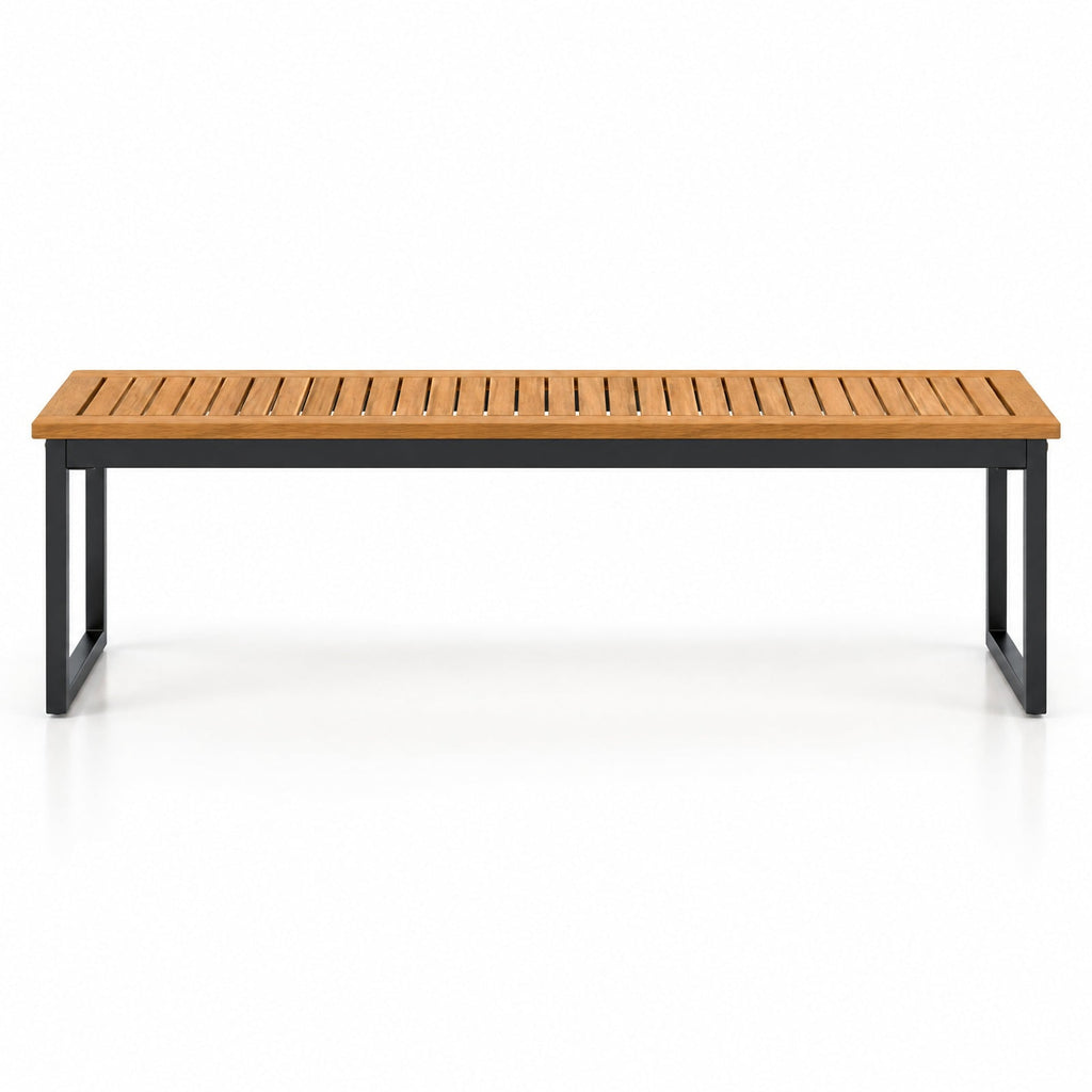 Airfind Patio Dining Bench Backless with Slatted Seat and Metal Legs, Acacia Wood Metal Frame, 51 x 14 x 16.5 Maximum Weight 800 lbs Footprint