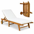 Airfind Patio Folding Eucalyptus Wood Chaise Lounge with 5, 400 lbs Capacity, Eucalyptus Wood Sponge Polyester Frame, Wood