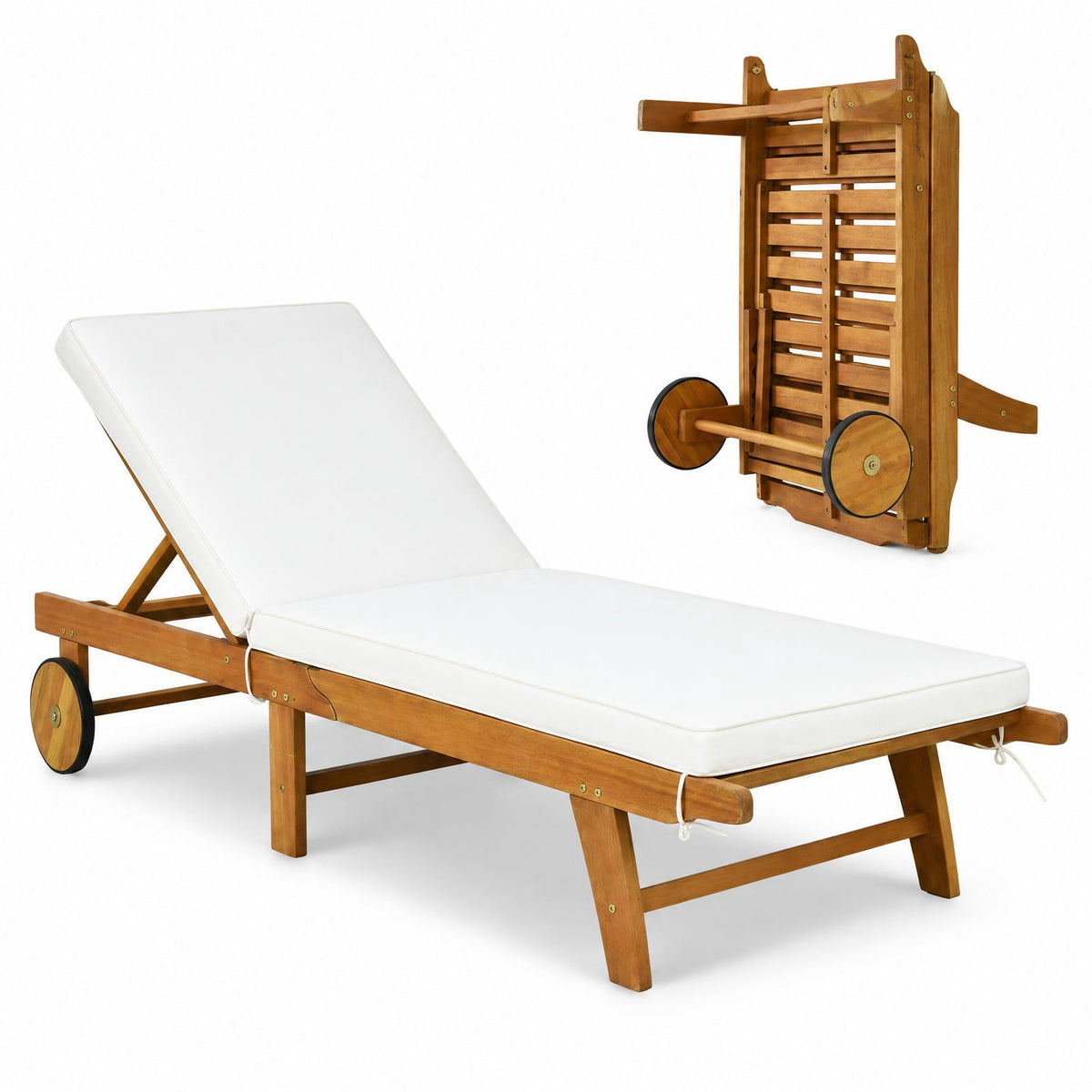 Airfind Patio Folding Eucalyptus Wood Chaise Lounge with 5, 400 lbs Capacity, Eucalyptus Wood Sponge Polyester Frame, Wood