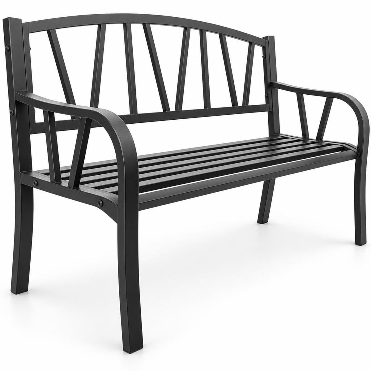 Airfind Patio Garden Bench with Metal Frame and Slatted Seat, 660 lbs Capacity, Metal Frame, Black, Slatted design for water drainage