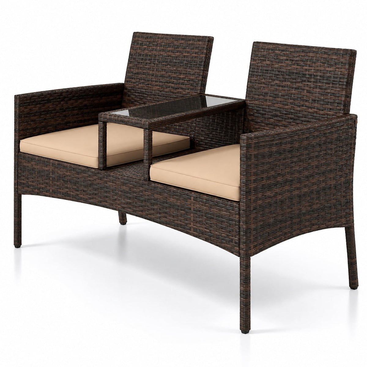 Airfind Patio Loveseat Wicker 2-Seat Conversation Set with Built-in Coffee Table, 800 lbsWeight Capacity, PE Frame, 47.5 x 23 x 33 Footprint